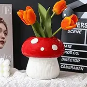 Mushroom Flower Vase Red Ceramic Vases Mushroom Decorative Living Room Modern Decor Table Vase for Pampas Flowers Table Decoration Tulip Vases Living Room 15 x 15 x 15 cm