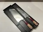 “Feather” Pattern Damascus Santoku and Cleaver Combo Stylish Handle
