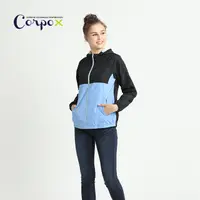 在飛比找PChome24h購物優惠-【Corpo X】女款防風防潑水連帽外套-黑+藍