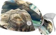 [YTYVAGT] 2-Pc,Gourd-Shaped Working Cap,Fisherman Hat with Buttons and Cotton Sweatband,Sea Turtle Beach