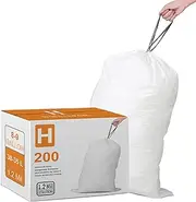 Simplelisa Code H (200 Count) 8-9 Gallon Heavy Duty Drawstring Plastic Trash Bags Compatible with simplehuman Code H | 1.2 Mil | White Garbage Can Liners 8-9 Gallon/30-35 Liter