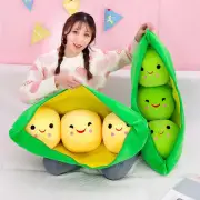 New 25cm Cute Pea Pod Pea Shape Plush Plant Doll 3 Beans With Cloth Box Creative