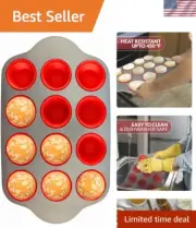 Non-Toxic Silicone Muffin Pan 12-Cup with Steel Frame - Easy Clean and Durable