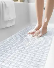 Bath Tub Shower Mat Non-Slip 16x39 Extra Long with Suction Cups and Drain Holes - Clear