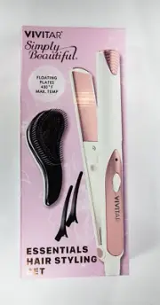 Vivitar Professional Flat Iron Set, Ceramic Hair Straightener And Detangle Brush