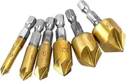 Bestgle 6 Pcs Countersink Chamfer Drill Bits Set 82 Degree Chamfering Cutter 1/4 Inch Hex Shank 5 Flutes Chamfer Tapered Bit Set for DIY Woodworking Metalworking, 6mm/8mm/9mm/12mm/16mm/19mm