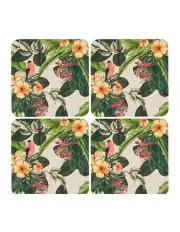 [Maxwell & Williams] The Blck Pen Frangipani Cork Back Coaster 10.5cm Set of 4 Gift Boxed
