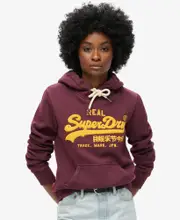 Chenille Vintage Logo Graphic Hoodie | Track Burgundy Marle