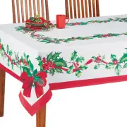 Collections Etc Festive Holly Berry Colorful Printed Tablecloth Rectangle