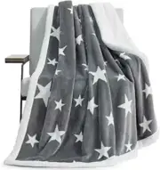 Thick Warm Sherpa Fleece Star Blanket, Double Throw(50" x 60") Light Grey