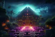 Cyber Pyramids Maya, UV tapestry, Blacklight Reactive, Psychedelic Wall Hanging