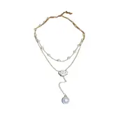 Gold Pearl Camellia Long Tassel Necklace Elegant Airy Jewelry for Women Gift