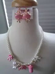 3pc BETSEY JOHNSON Baking Charm Faux Pearl Necklace & Cupcake Dangle Earrings