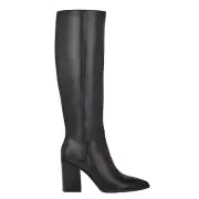 HTF Nine West BRIXE Pointed Toe Black Leather Block Heel Boots 12M
