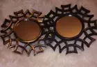 2 Small Starburst Sunburst Accent Mirrors Gold Black Antique 9.75x9.75 Home Offi
