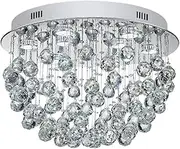 Lighting Groups LED Crystal Ceiling Chandelier Light Art Drop Light Circular Crystal Lamp Simple Pendent Light for Dining Room Balcony Lamp Living Room Ceiling Lamp (Warm Light, Length 50CM)