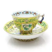 HEREND Chinoiserie SJ Xi'an Yellow Coffee Cup 110ml & Saucer Made in Hungary