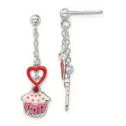 Sterling Silver Polished Enamel Garnet Heart u0026 Cupcake Post Earrings