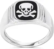 [Bling Jewelry] Personalize Large Men's Punk Rocker Biker Jewelry Halloween Devil Demon Gothic Caribbean Pirate Day Of Dead Simulated Red Ruby CZ Eyes Skull Head Signet Ring For Men Oxidized .925 Sterling Silver
