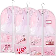 [Boao] 3 Pack Pink Dance Costume Garment Bag for dancers with 4 Zipper Pockets 38 x 22 Inch Kids Wardrobe Storage Bag Clear Window Garment Covers Recital Competition Bags for Girls Boys