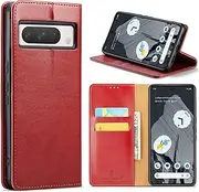 GoshukunTech Case for Google Pixel 8 5G,for Pixel 8 Wallet Cover,6.2 inch,Magnetic Wallet Case Leather Flip Folio Cover with Card Slots-Red