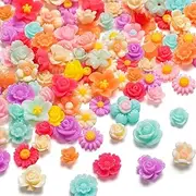 [CZFLXLJ] 150 Pcs Flatback Flower Resin Charms for Crafts, Mixed Candy Colors Bead, Daisy Rose Slime Charms for DIY Jewelry Making, Bracelet, Wedding Decoration Embellishments