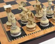 Greek Mythology Olympus Gods Chess Set Antique White 18 Walnut Maple Color Board