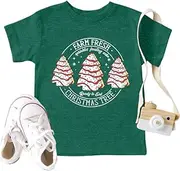 [CAZYCHILD] Toddler Christmas Shirts Boys Girls Christmas Tree Cake Tshirt Xmas Graphic Tee Tops Holiday Outfit