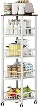Uptyia Kitchen Cart with Storage and Wheels, 5-Tier Metal Rolling Utility Cart for Fruit and Vegetable Pantry, Potato Onion Basket Cart for Kitchen, Bathroom (5-Tier,White)