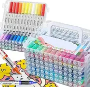 Woomer Premium Acrylic Paint Markers for Kids Adult Artist, Auto Liquid Ink, 72 Colors Non-Toxic Acrylic Pens with Brush Tip, Wood Fabric Rock Paint Marker with Case for DIY Crafts Gift School Supply