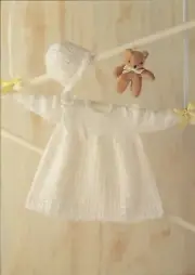 Plymouth Yarn Knitting Pattern 15217C Robin Dress & Bonnet Baby Chest 14"-20"
