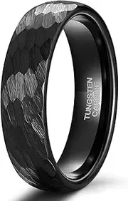 [TRUMIUM] 6mm 8mm Black Mens Wedding Band Tungsten Carbide Rings for Men Women Hammered Multi-faceted Matte Finished Engagement Promise Couple Rings Size 6-14
