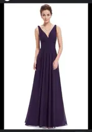Bridesmaids Dress Sz 10 Flowing Chiffon V-Neck Ruffle Sleeves Plum Purple Boho