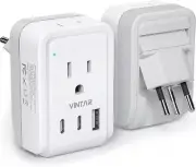 VINTAR Foldable Type J Travel Adapter - 2 AC Outlets, 3 USB Ports (2 USB C) for