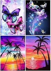 4 Pack 5D Diamond Painting Kit Full Drill, Diamond Art Butterfly DIY Rhinestone Embroidery Cross Stitch Arts Craft for Home Wall Decor