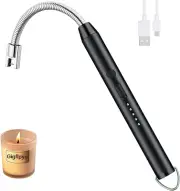 Electric Candle Lighter USB Rechargeable 360° Rotating Windproof Plasma Black