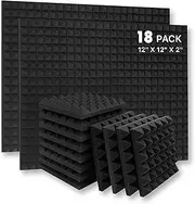 YGM Acoustic Foams® Pyramid Acoustic Panels 12" X 12" X 2", 38 Kg/m³ Premium Grade Studio Noise, Echo Reduction and Absorption, 3D Structure (Charcoal Black) (Set of 18)