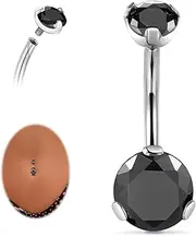[AROWRO] G23 Titanium Belly Button Rings Belly Ring Navel Ring 14G Barbell Jewelry 10mm Belly Ring Belly Piercing Jewelry Round Cubic Zirconia Piercing for Navel Belly Piercings, Metal, no gemstone
