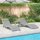 Sun Loungers 2 pcs with Table Grey Solid Wood Acacia vidaXL