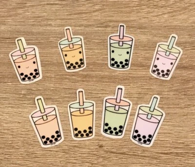 8 PCS Boba Bubble Tea Waterproof Stickers For Laptop, Hydroflask, etc.