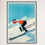 Galrie Grenoble Vintage Ski Poster - Timeless French Art Print for Ski Lovers Home Décor, Black Frame, 50 x 70cm (20 x 28inch)