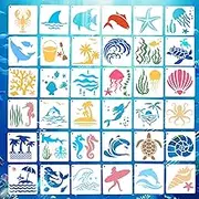 Dayker 36PCS Ocean Creatures Stencils, Reusable Plastic Sea Animal Pattern Drawing Templates, Marine Life DIY Craft with 1PC Metal Ring, for Painting on Furniture, Fabric, Wall, Home Decor