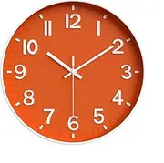 Wall Clocks Battery Operated, 12” Large Wall Clock for Living Room Bedroom Classroom Decor, Kitchen Clock, Modern Wall Clock, Non-Ticking Silent Clock (Orange)
