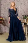 Metallic Sequin Sheer Neckline Chiffon A-line Long Dress GLGL3446