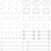 [SCERRING] 66PCS Clear Piercing Retainer Septum Retainers Nose Studs Flexible Lip Ear Nose Hoop Tongue Rings Nipple Ring Cartilage Rook Daith Earrings Plastic Industrial Piercing Jewelry Retainer
