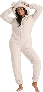 [Undercover] Ladies Soft Coral/Sherpa Fleece Animal 3D Hood All in One Pyjamas Onesie