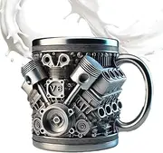 Krujecnt Stainless Steel Mug - Insulated Mugs 300ml | Flask Leakproof Wide Mouth Water Bottle Engine Design for Gym Hiking Picnic Camping Outdoor Activities Travel