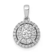 Solid 14k White Gold 1/2ct. Simulated CZ Round Halo Cluster Pendant