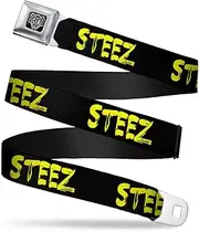 [Buckle-Down] Seatbelt Belt - STEEZ Brushed Black/Yellow - 1.0" Wide - 20-36 Inches in Length