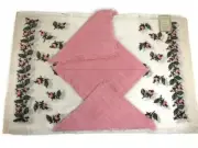 Vtg Paragon Needlecraft Pink Floral Placemat & Napkin Set Hand Printed & Fringed